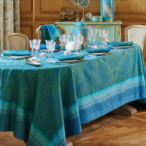 Garnier Thiebaut Isaphire Emeraude Jacquard Tablecloth