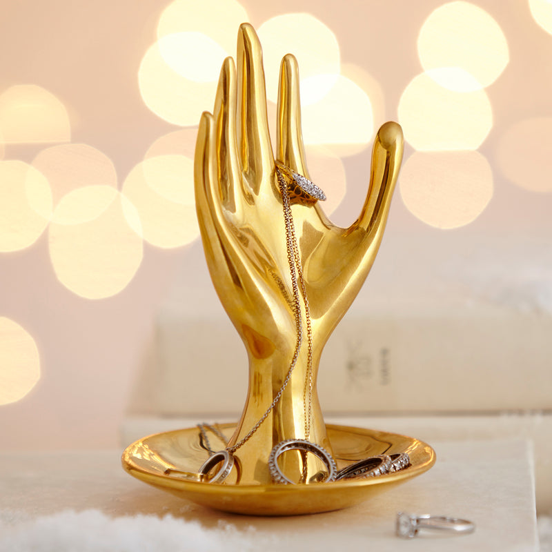 Gold Resin Hand Sculpture Figurine Tabletop Shelf Decor Ring Holder 7