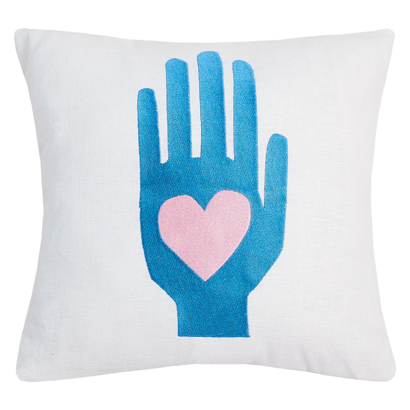 Ampersand Heart Hand Embroidered Throw Pillow