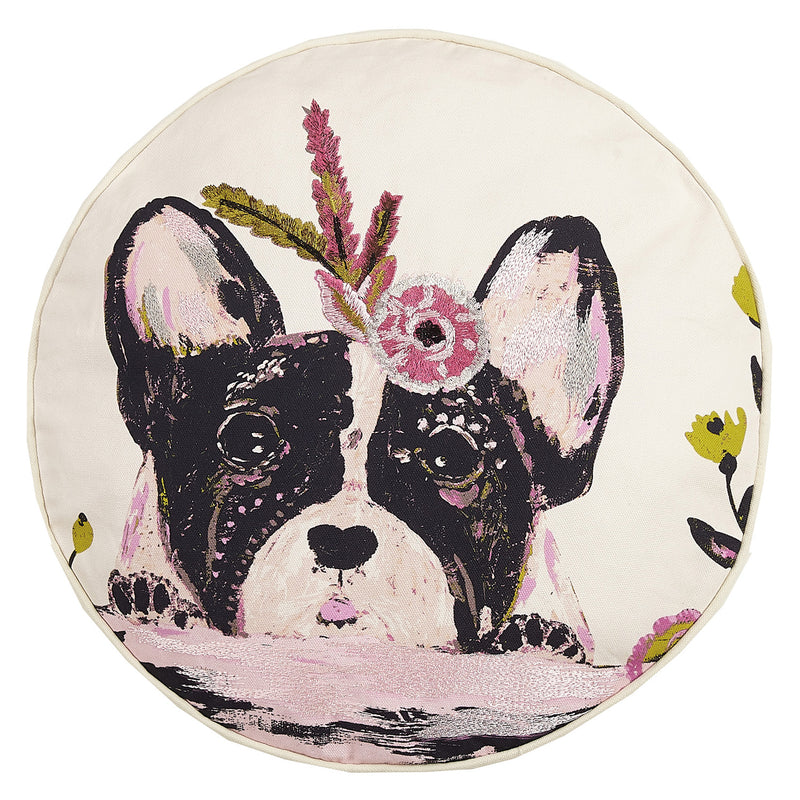 Floral Dog Frenchie Accent Pillow