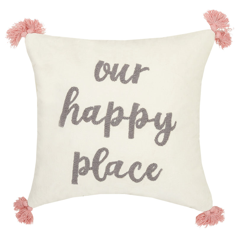 Happy Place Embroidered Throw Pillow