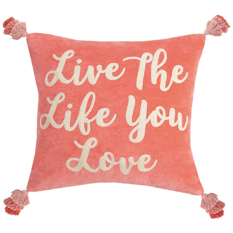 Live + Love Embroidered Throw Pillow