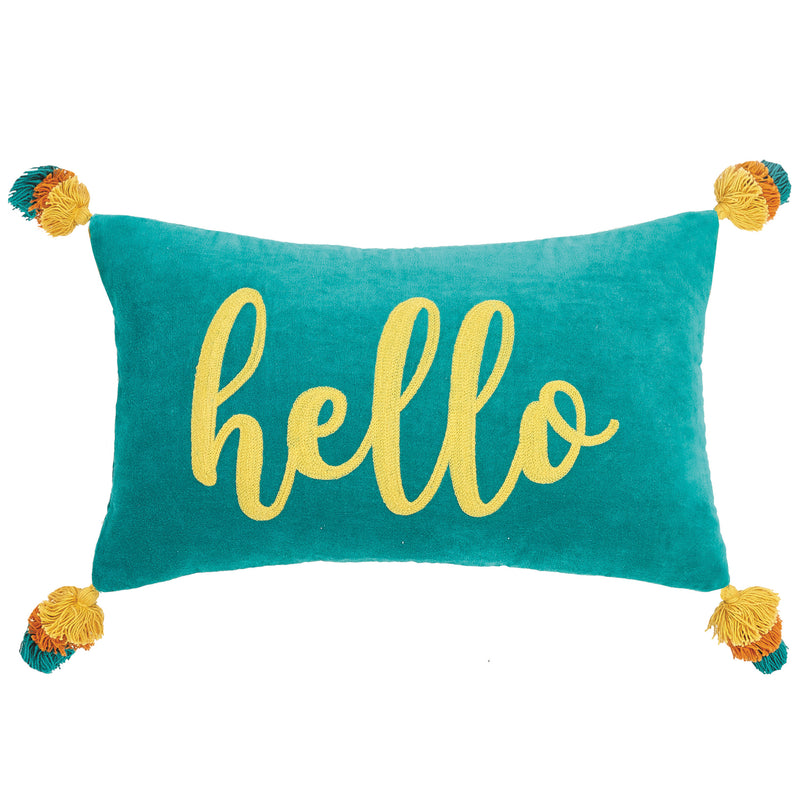 Hello Embroidered Throw Pillow