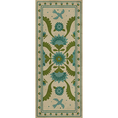 Applique - Azure Moss Vinyl Floorcloth
