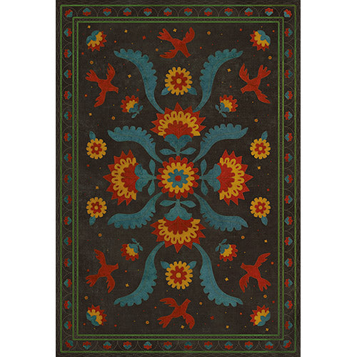 Applique - Gossip of Swallows Vinyl Floorcloth