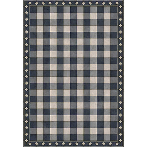 Gingham Tile Blue Vinyl Floorcloth