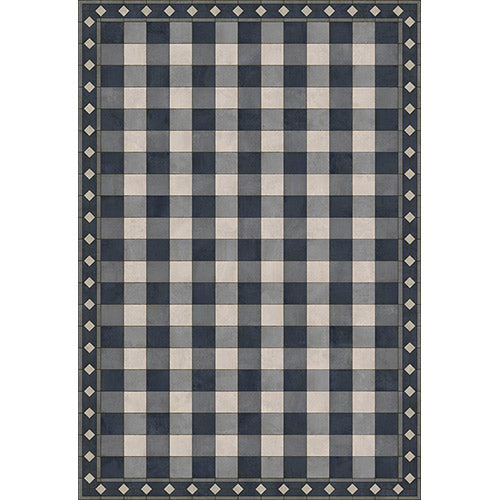 Gingham Tile Blue Vinyl Floorcloth