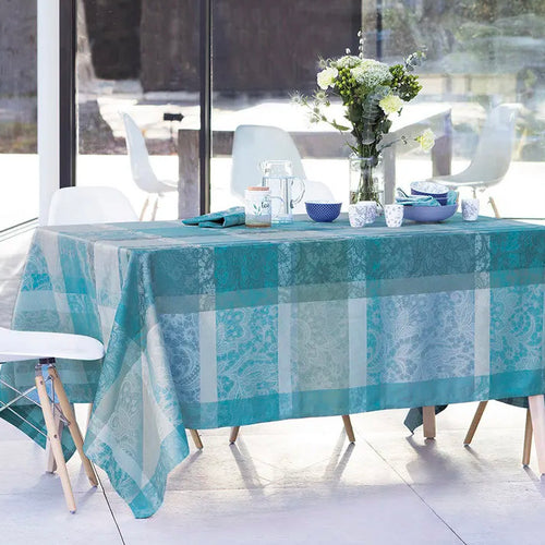 Garnier Thiebaut Mille Dentelles Turquoise Jacquard Tablecloth