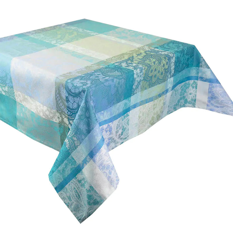 Garnier Thiebaut Mille Dentelles Turquoise Jacquard Tablecloth