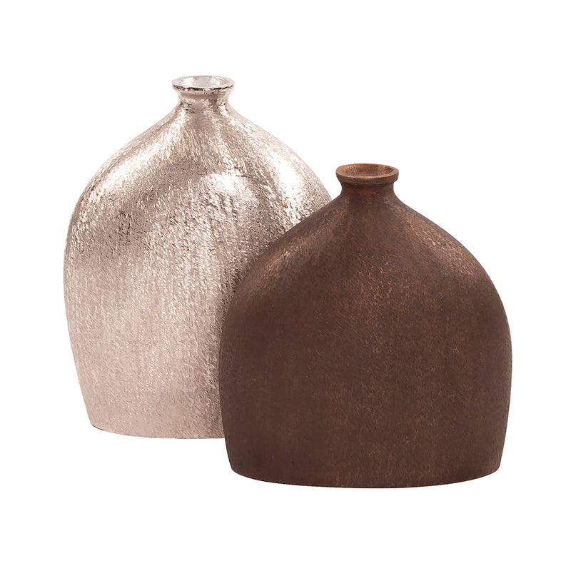 Textured Flask Dark Copper Small Vase