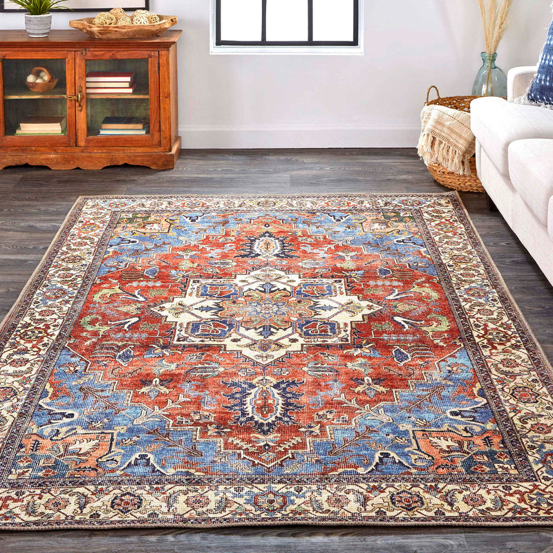 Feizy Percy Blue Rust Machine Woven Rug