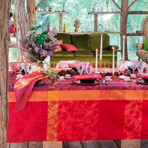 Garnier Thiebaut Mille Folk Cranberry Jacquard Tablecloth
