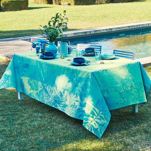 Garnier Thiebaut Ouessant Turquoise Jacquard Tablecloth