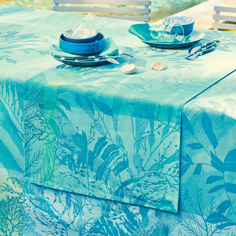 Garnier Thiebaut Ouessant Turquoise Jacquard Tablecloth