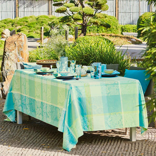 Garnier Thiebaut Mille Venusta Aqua Jacquard Tablecloth