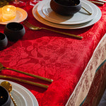 Garnier Thiebaut Couronne De Noel Rouge Jacquard Tablecloth