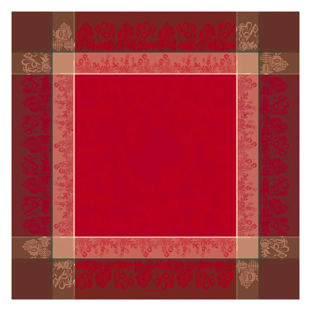 Garnier Thiebaut Couronne De Noel Rouge Jacquard Tablecloth