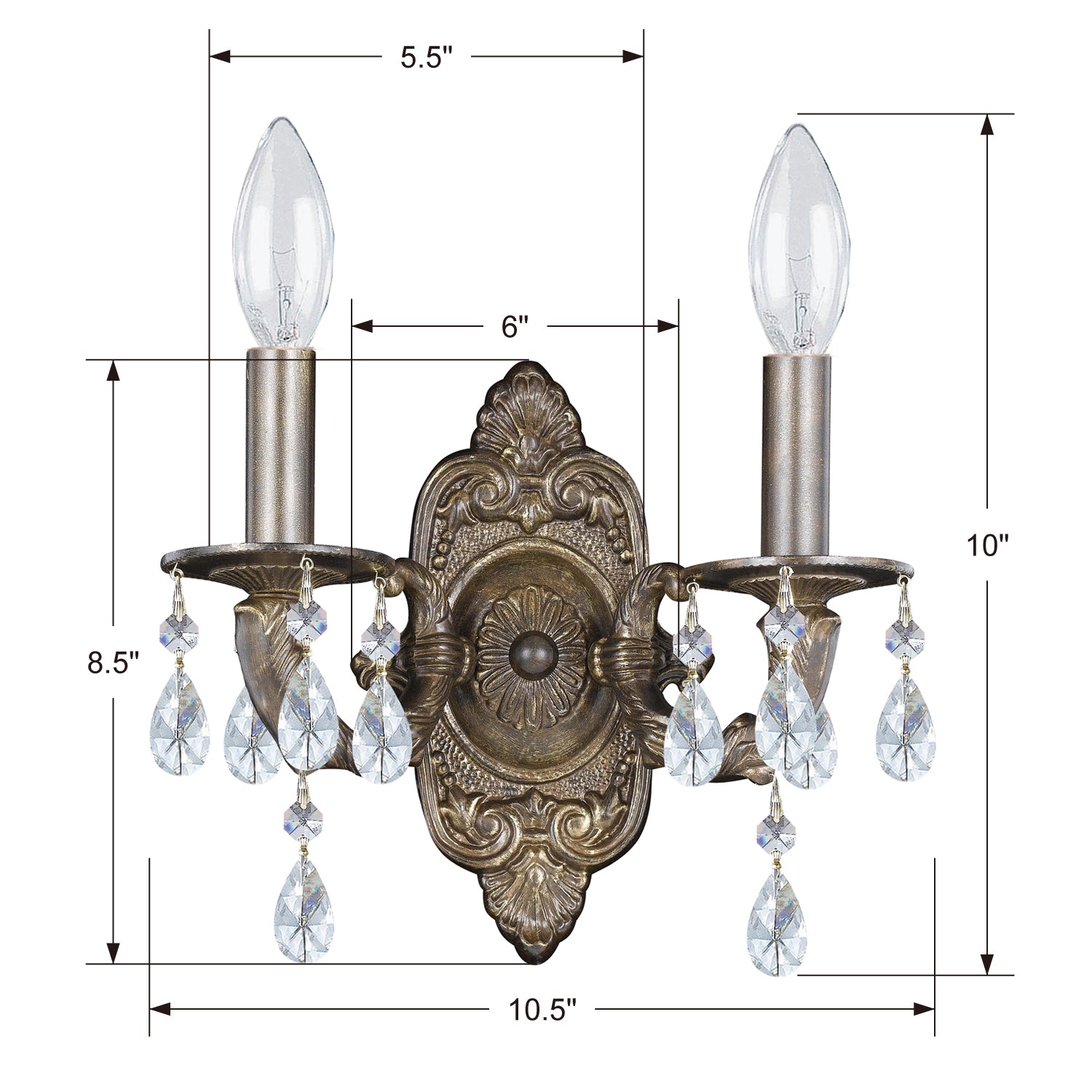 Crystorama Paris Market Crystal Drop 5022 2-Light Wall Sconce