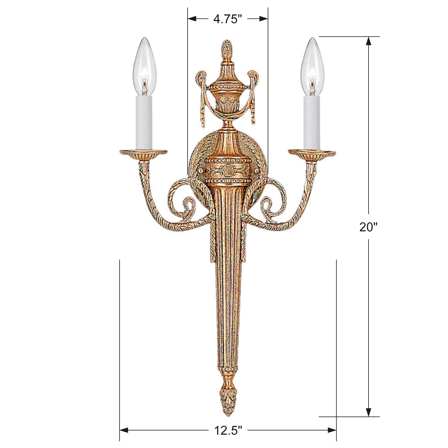 Crystorama Cast Brass 2-Light Wall Sconce