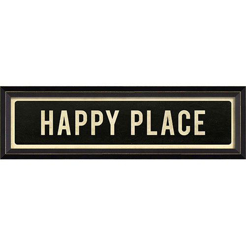 Happy Place White on Black Framed Print