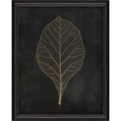 Teak Leaf Gold on Black Framed Print