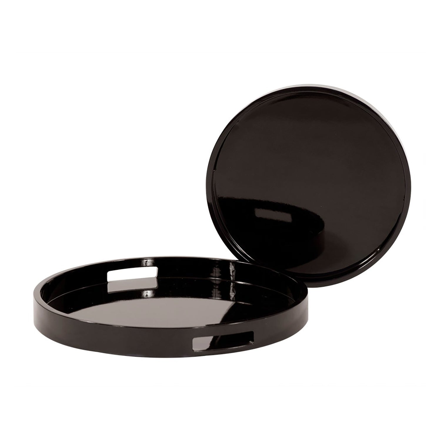 Lacquer Round Wood Tray Set of 2