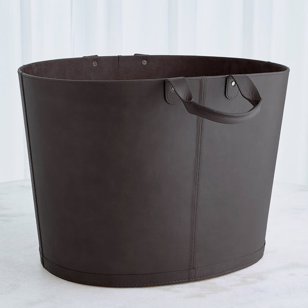 Large Navy Oval Leather Basket