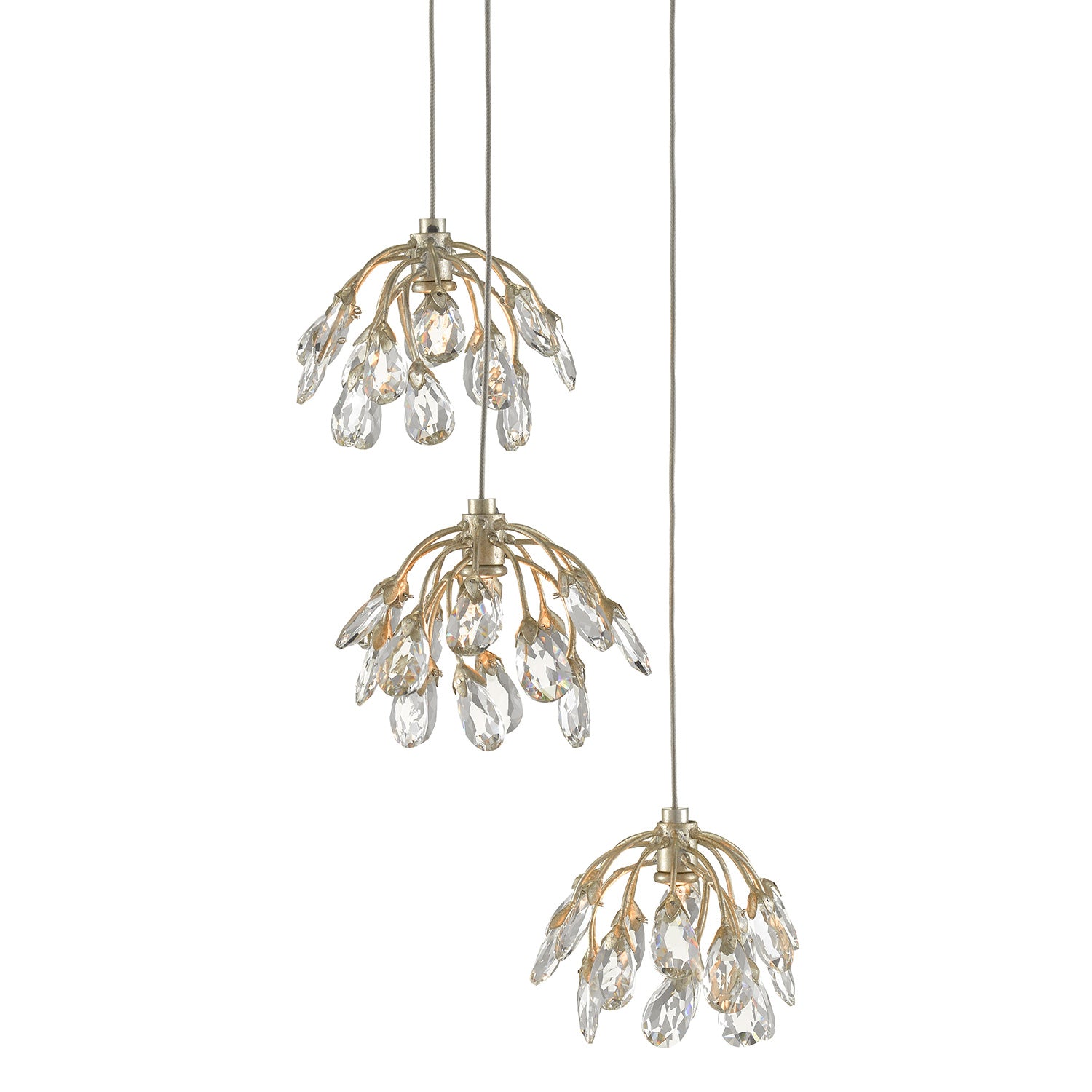 Currey & Co Crystal Bud 3-Light Multi-Drop Pendant