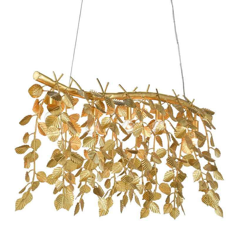 Aviva Stanoff for Currey & Co Golden Eucalyptus Rectangular Chandelier - Final Sale