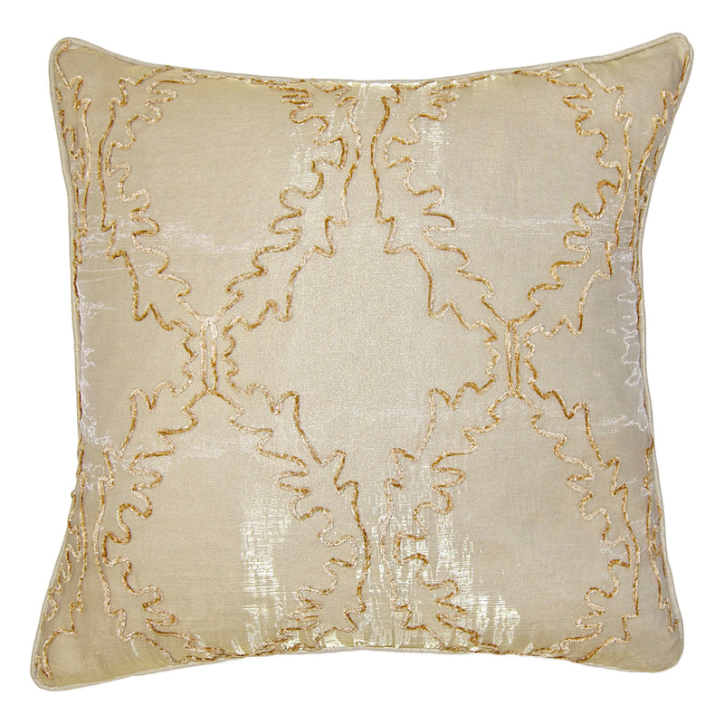 Square Feathers Amber Ornate Throw Pillow