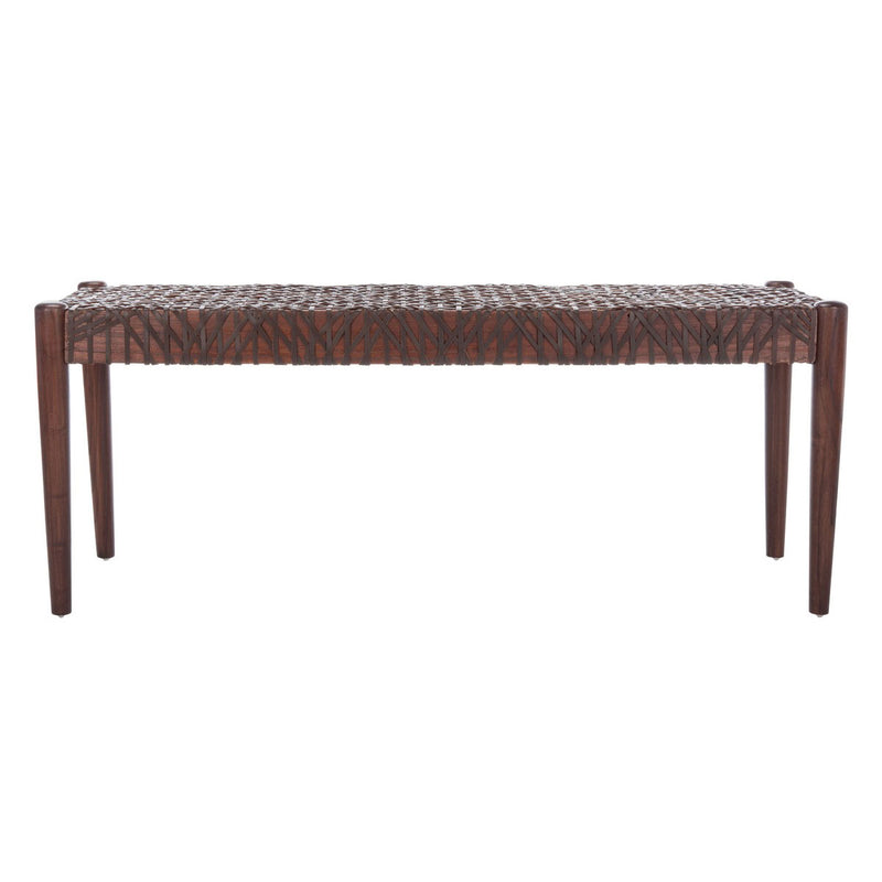 Tang Leather Weave Bench