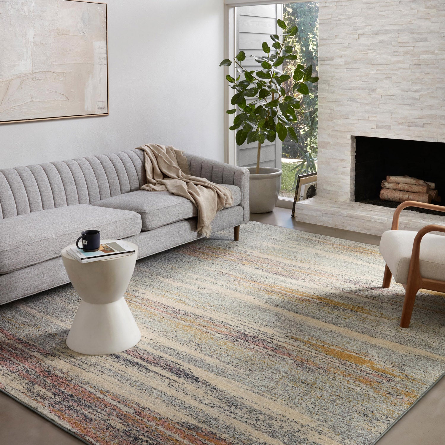 Loloi Bowery Pebble/Multi Power Loomed Rug