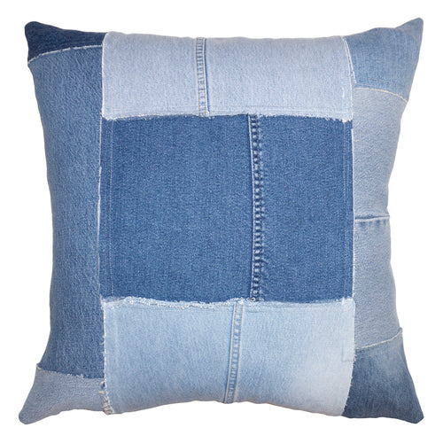 Square Feathers Demin Patches Throw Pillow