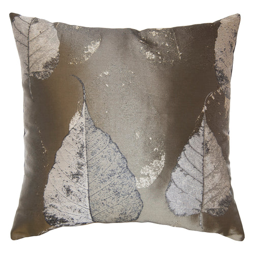 Square Feathers Domino Pewter Leaf Throw Pillow