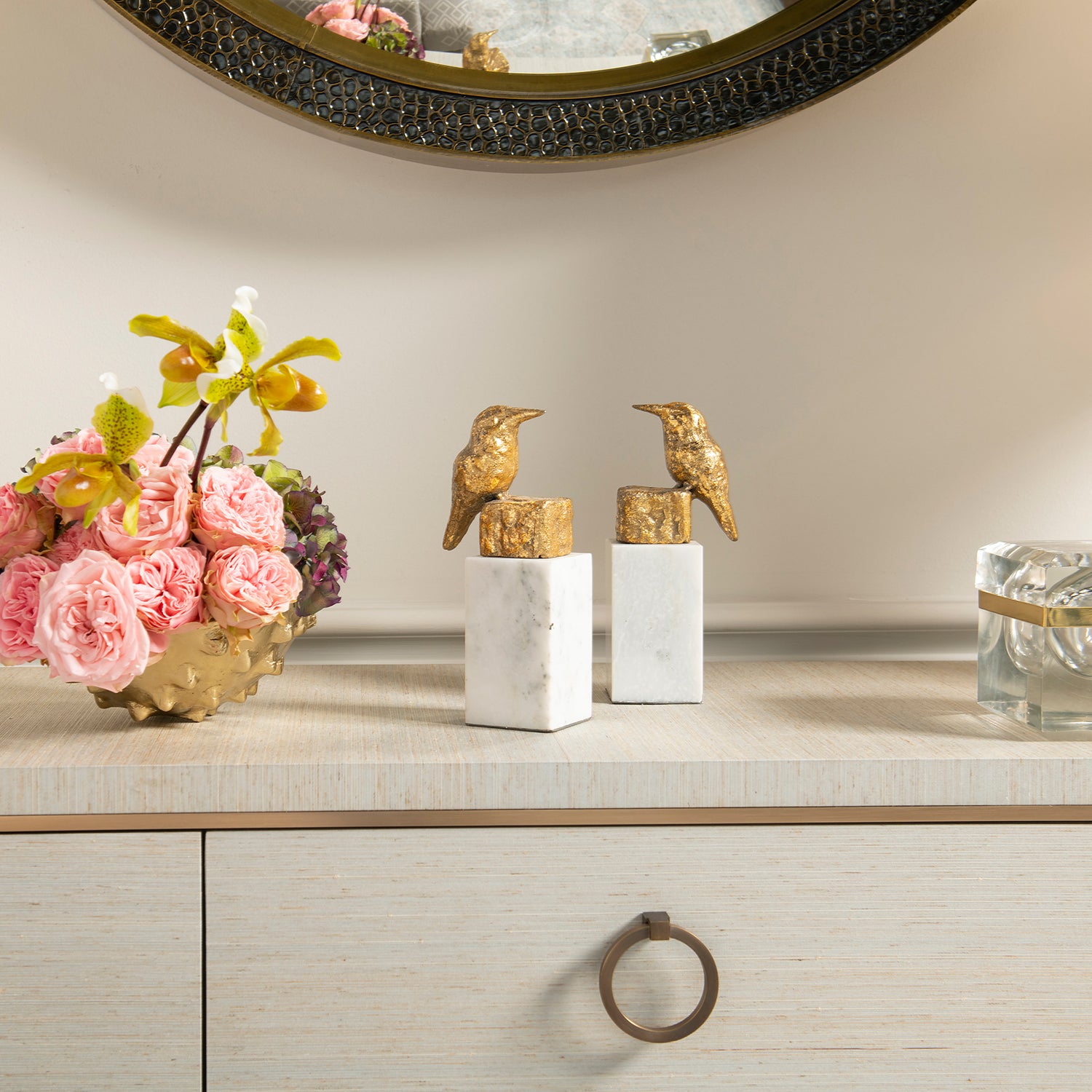 Villa and House Finch Statue Set Of 2