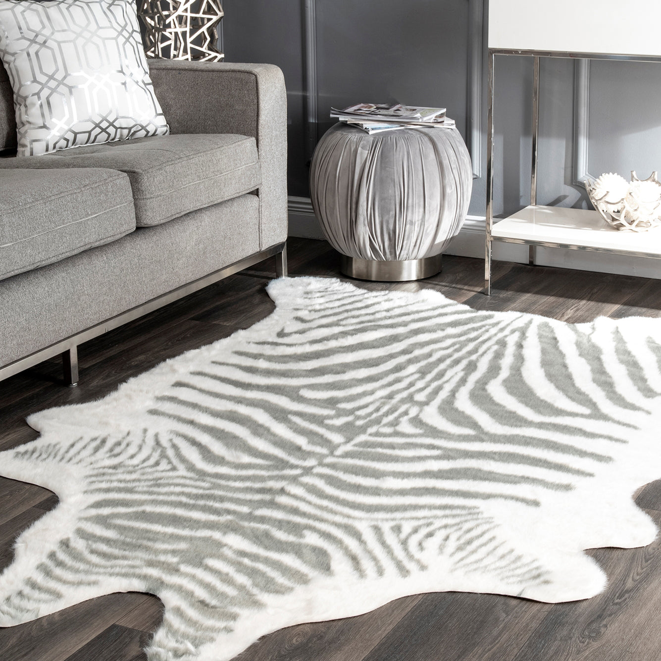 Zebra Faux Rawhide Rug – Paynes Gray