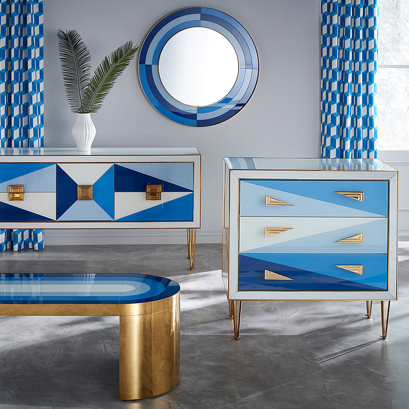 Jonathan Adler Harlequin Multi Blue Round Wall Mirror