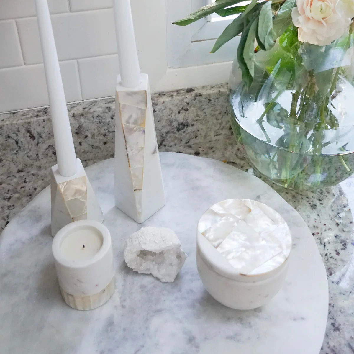 Anaya Mother of Pearl Lemongrass White/Small Candle