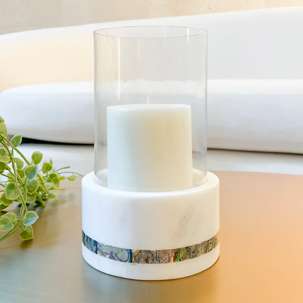 Anaya Mother of Pearl Marble Hurricane Candle Holder