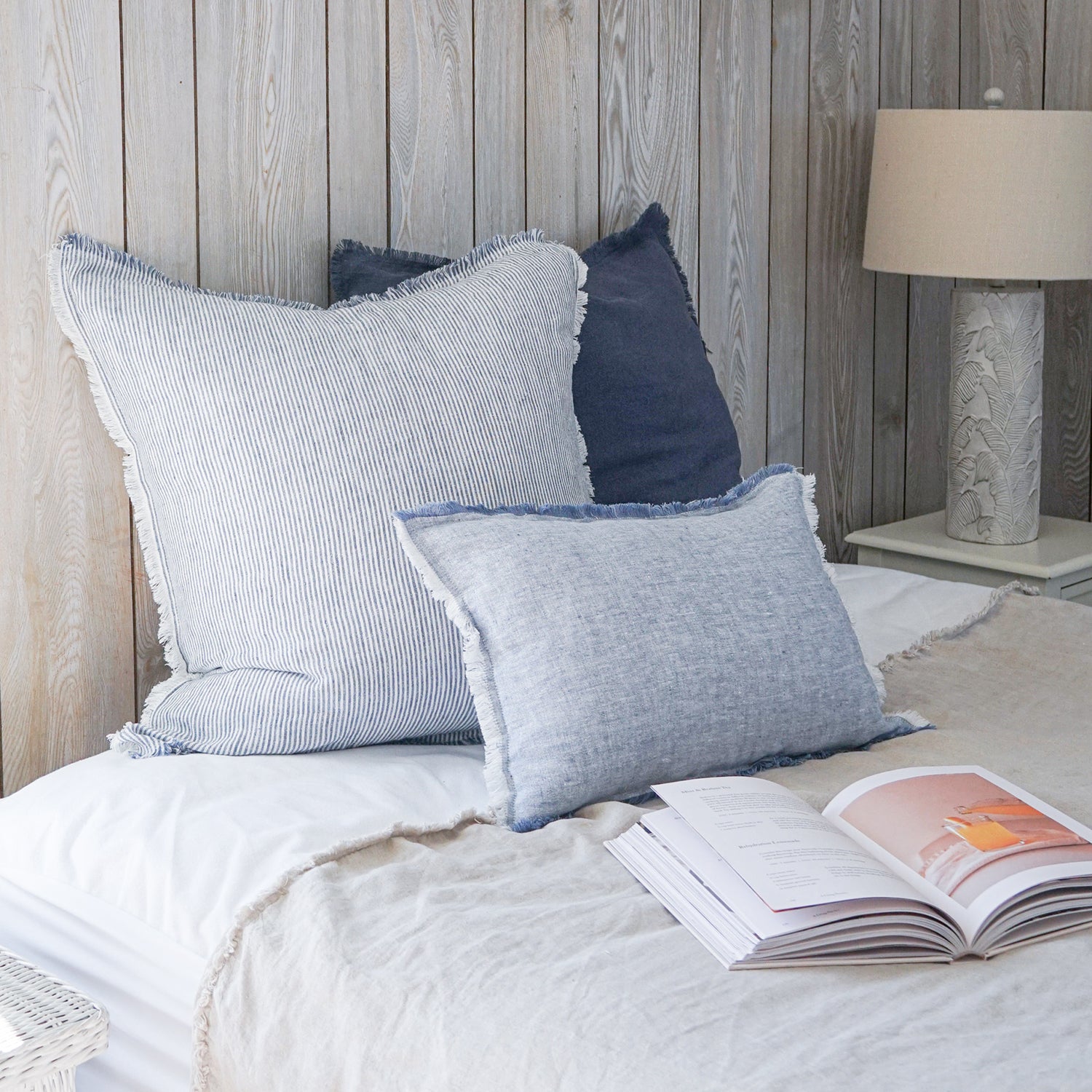 Anaya So Soft Chambray Blue Linen Throw Pillow