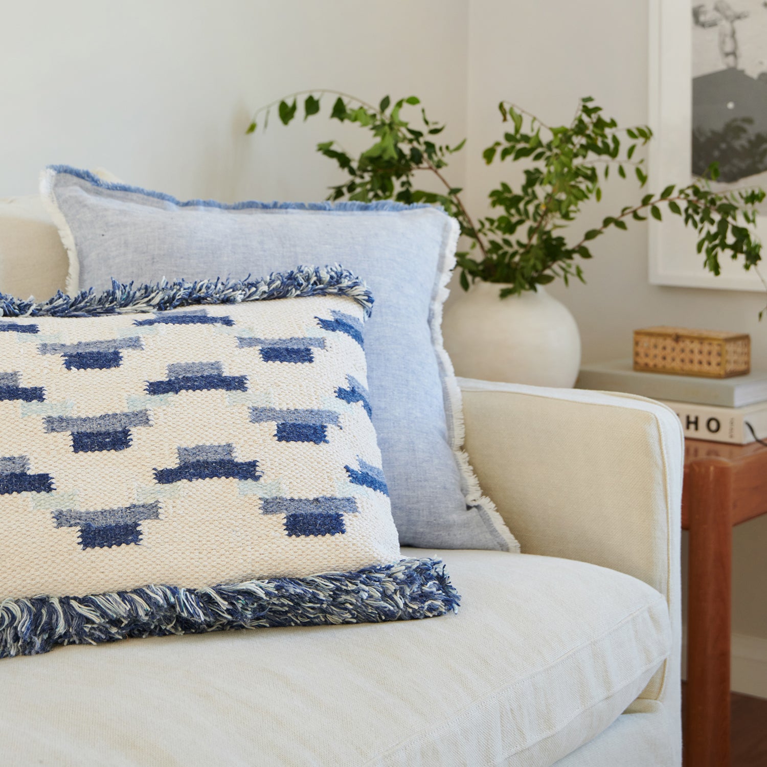 Anaya So Soft Chambray Blue Linen Throw Pillow
