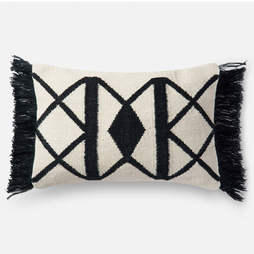 Loloi Fringe Black Rectangle Indoor/Outdoor Pillow Set of 2