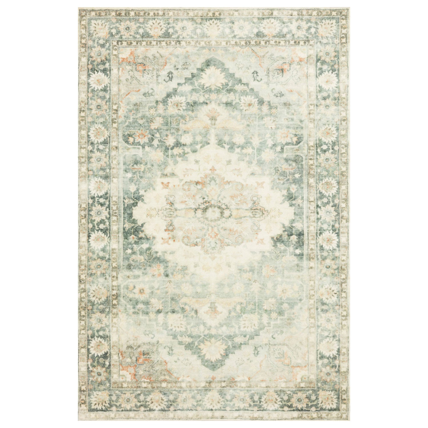 Loloi Rosette Teal/Ivory Power Loomed Rug