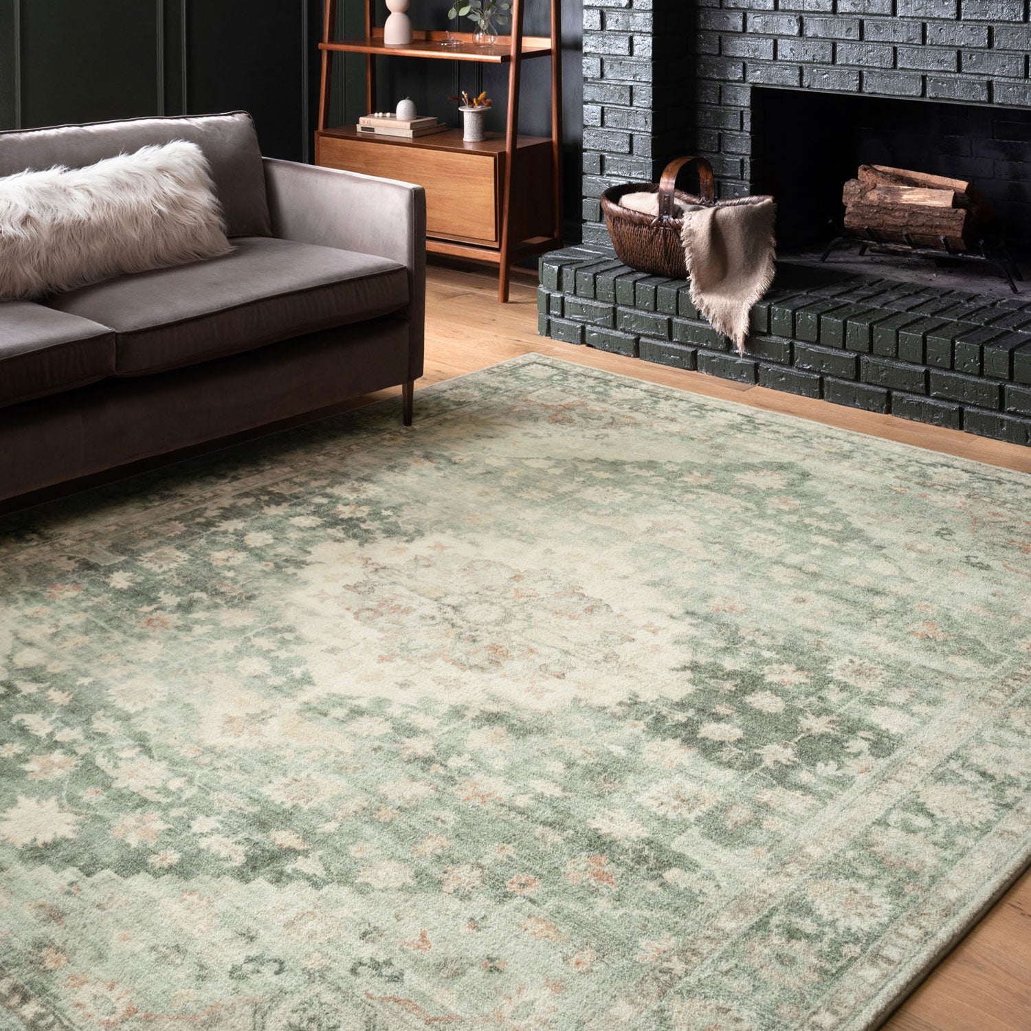 Loloi Rosette Teal/Ivory Power Loomed Rug