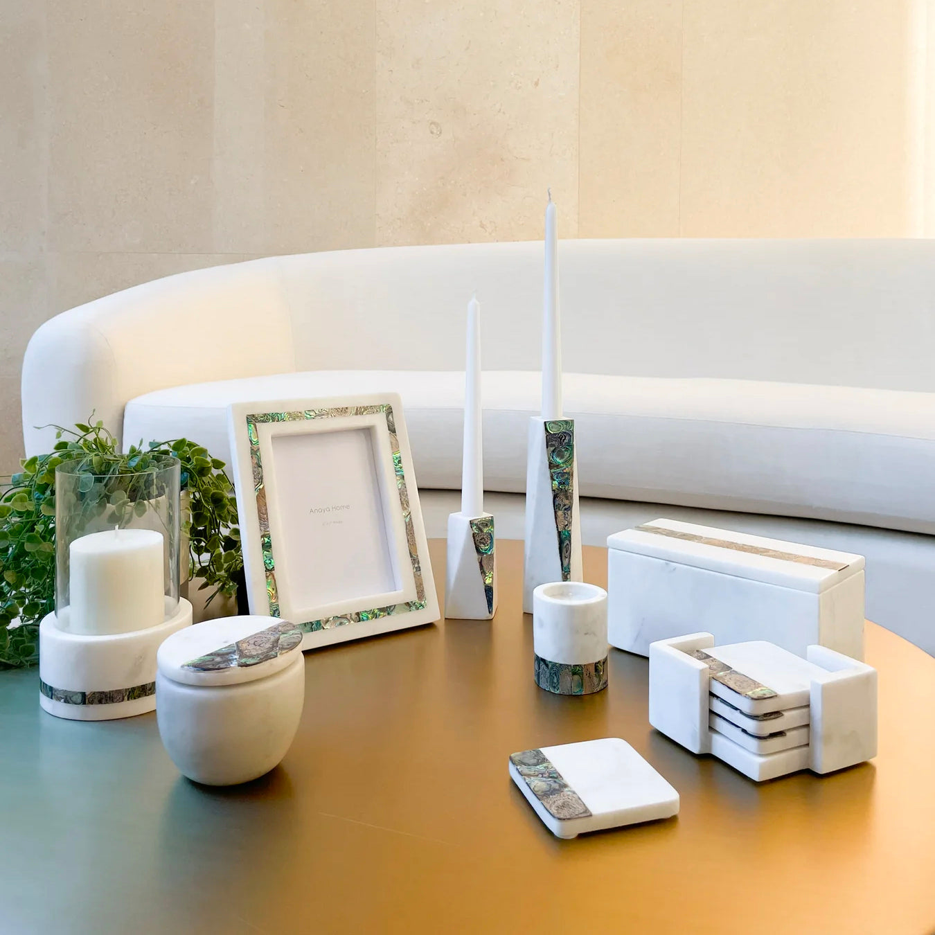 Anaya Mother of Pearl Marble Candle Holder