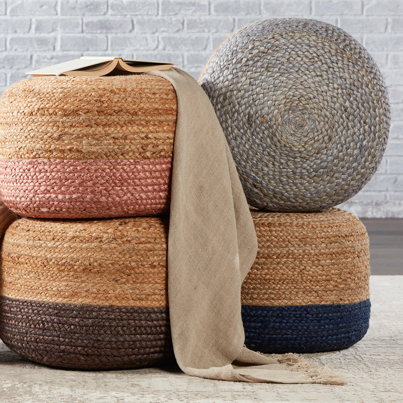 Jaipur Living Saba Oliana Jute Pouf Paynes Gray
