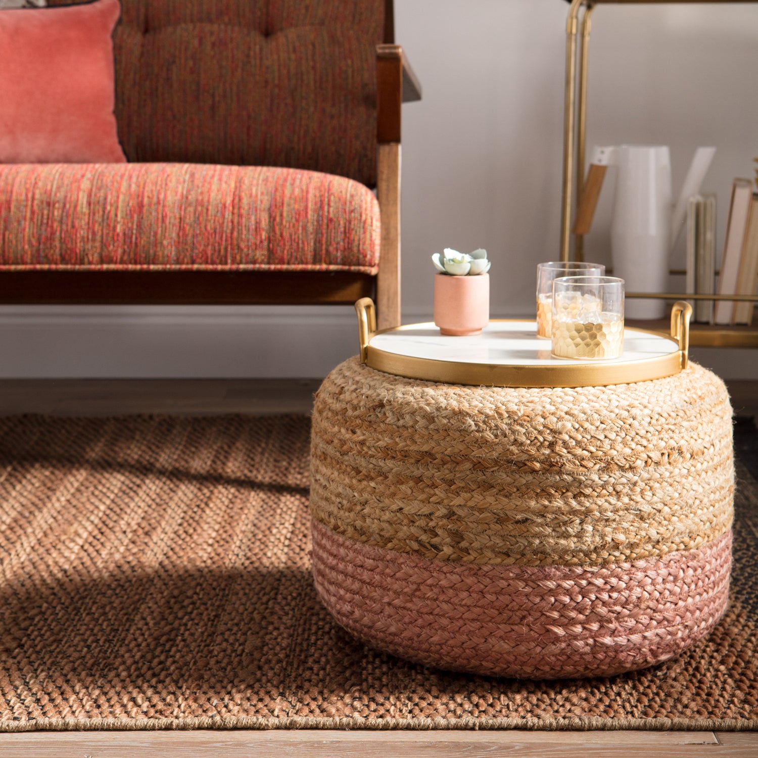 Jaipur Living Saba Oliana Jute Pouf Paynes Gray