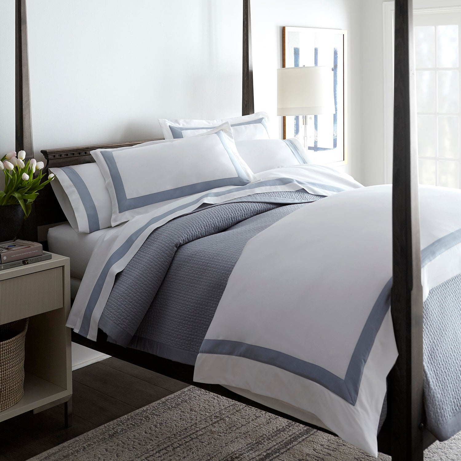 Peacock Alley Soprano Trim Sateen Duvet Cover Paynes Gray