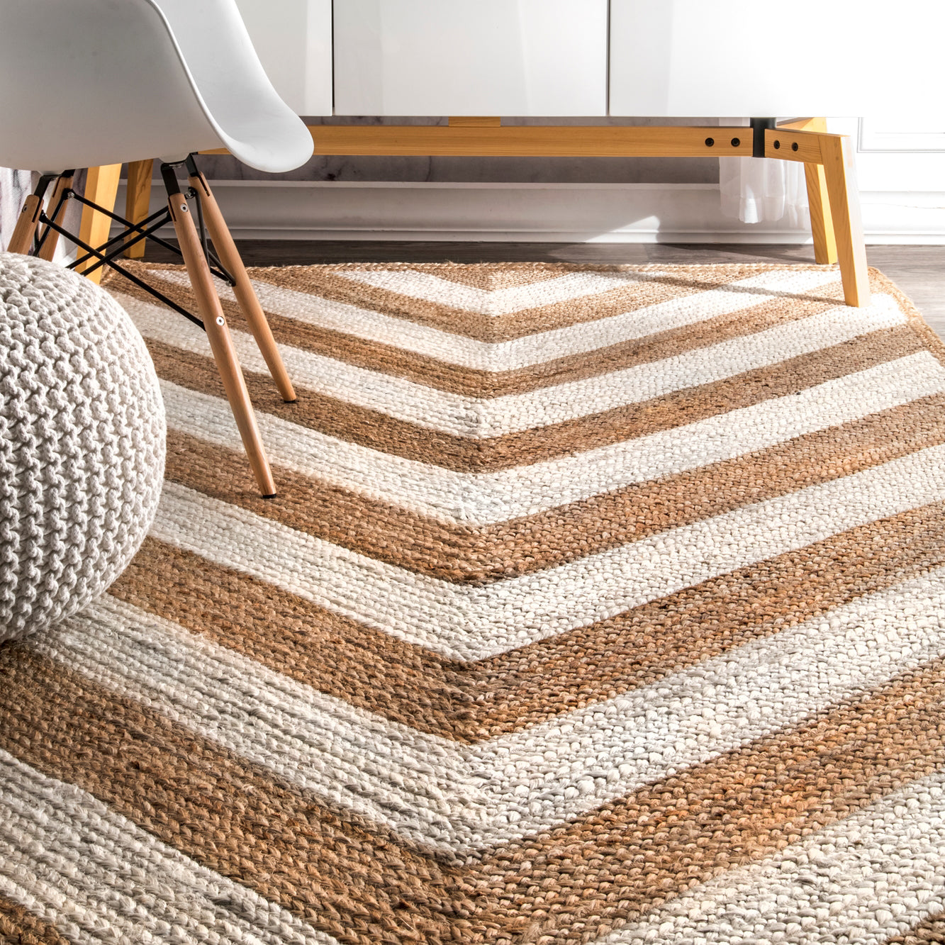 Darrow Chevron Jute Hand Woven Rug