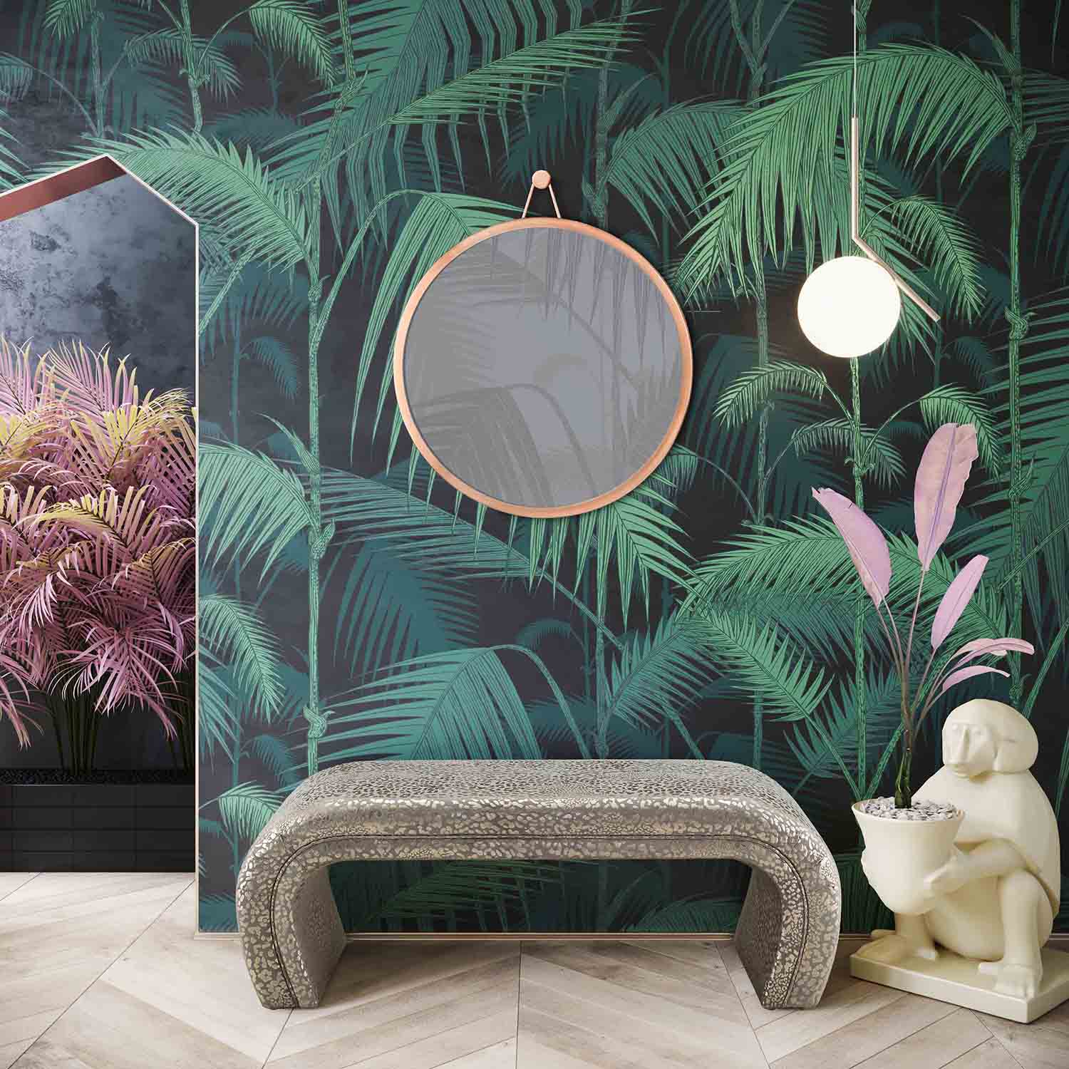 TOV Furniture Kenya Gilded Leopard Bench Paynes Gray